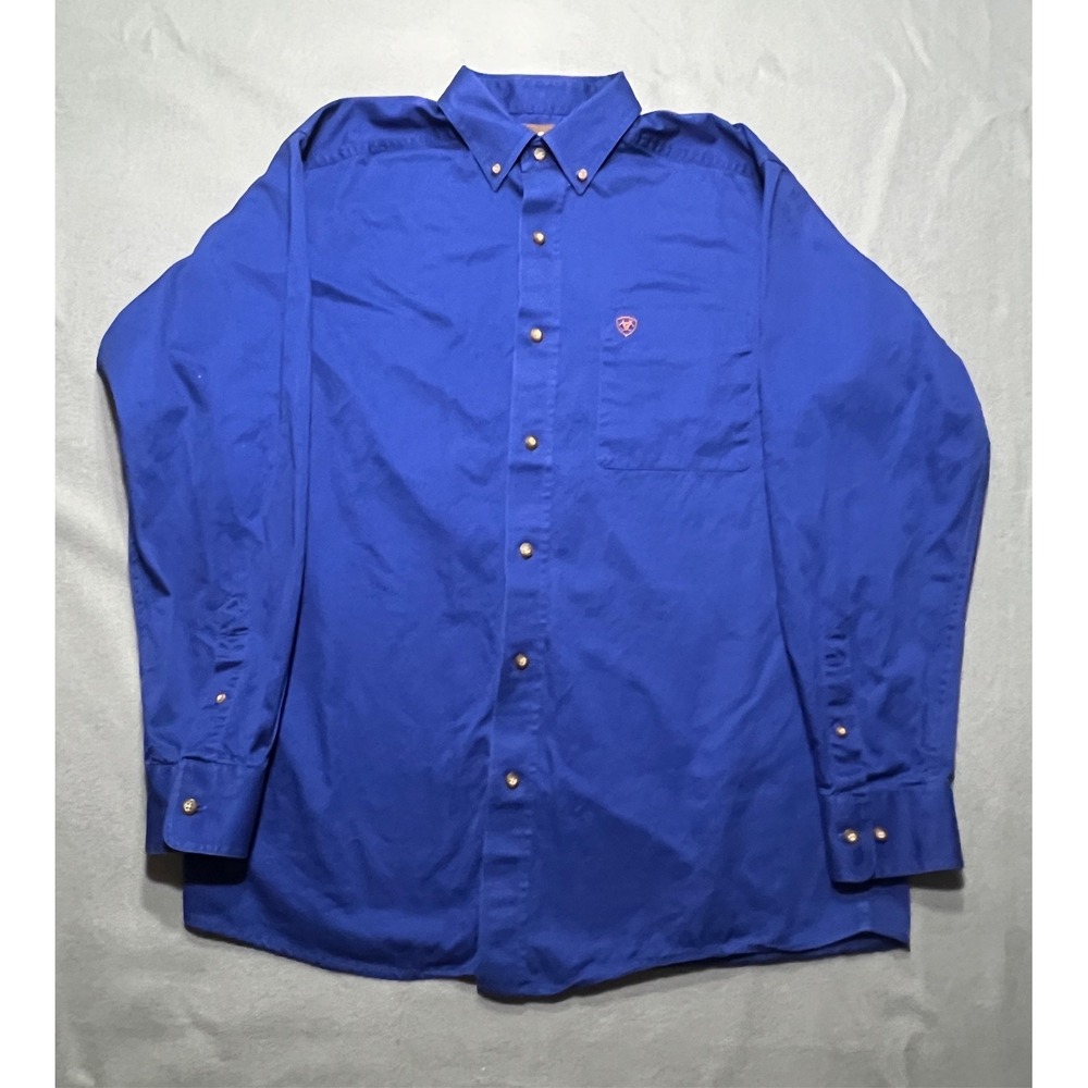 Ariat Men's Medium Blue Solid Twill Long Sleeve Button Down Work Shirt